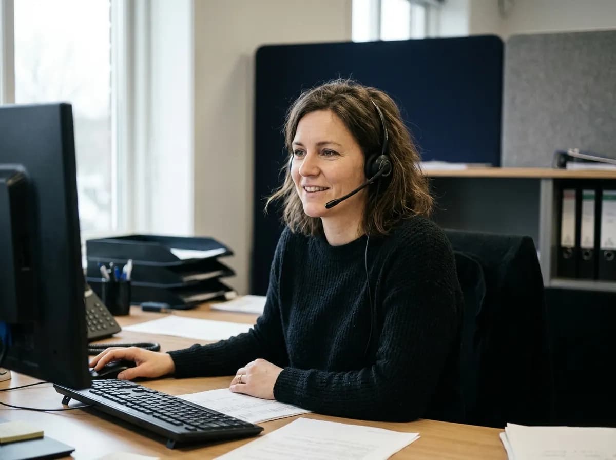 A member of the team on a call at their desk